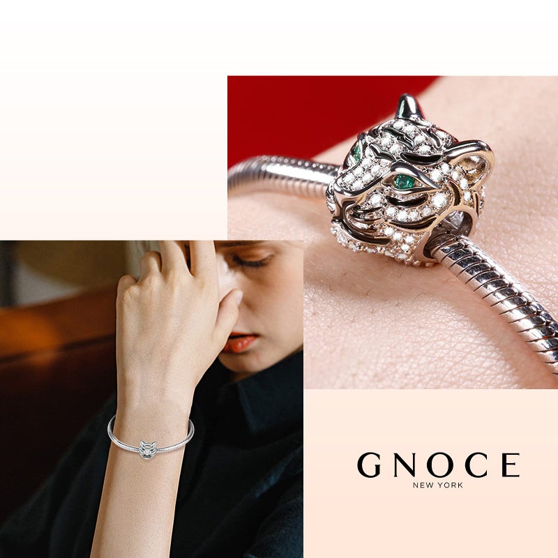 GNOCE Royal Tiger Head Charms for Bracelet S925 Sterling Silver Animal Bead Charm Tiger Punk Rock Pendant Charms for Women Men Necklace - Image 4